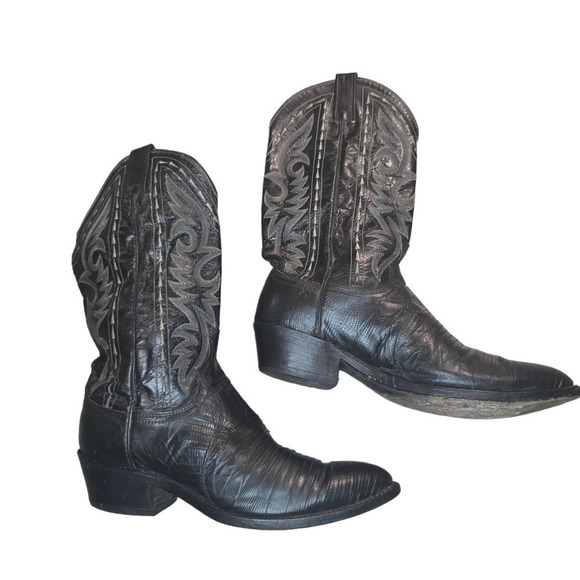 DAN POST Black Teju Lizard Leather Cowboy Boots Men’s 8.5 D Made USA 16830 main image 5